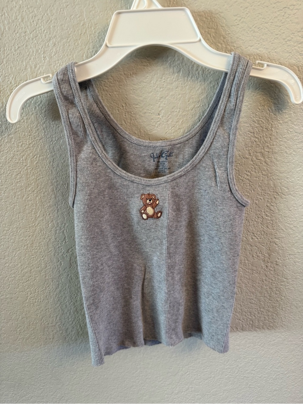 Brandy Melville John Galt Grey Ribbed Teddy Bear Tank Top One Size